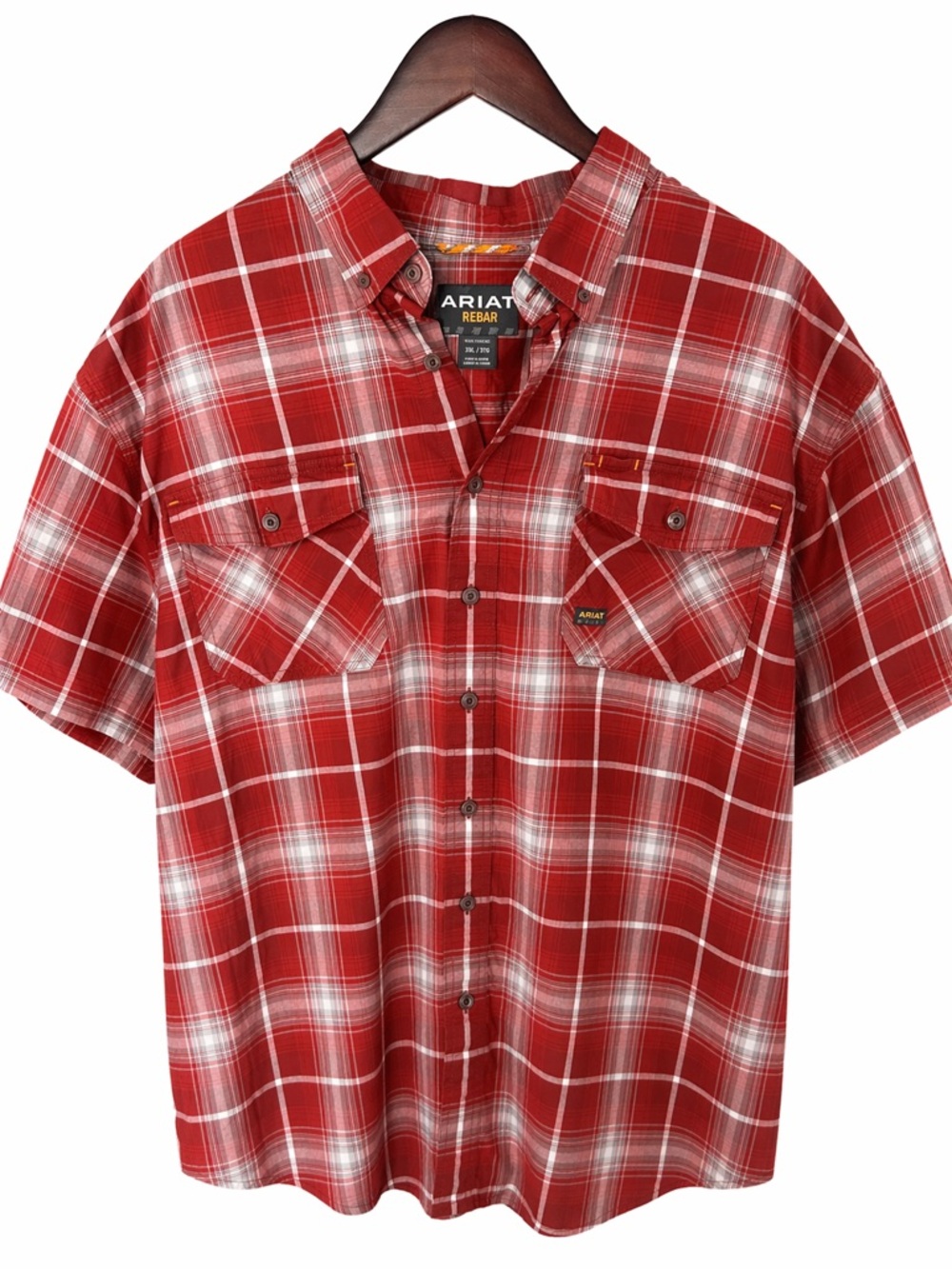 Ariat Rebar Red & White Plaid Short Sleeve Work Shirt